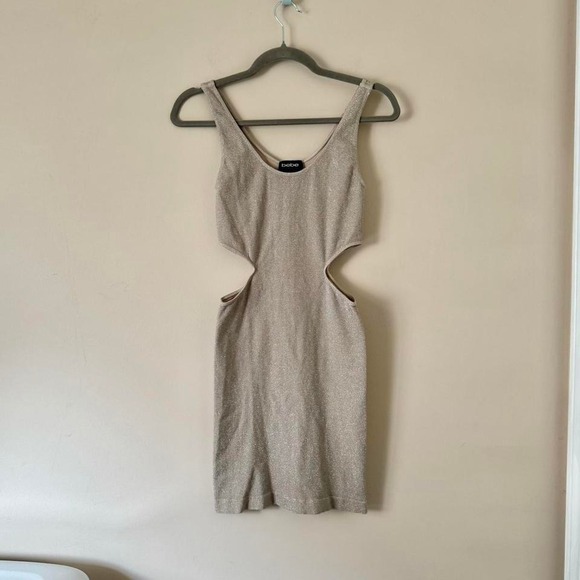 bebe Dresses & Skirts - Y2K Bebe Bodycon Cutout Silver Metallic Mini Dress